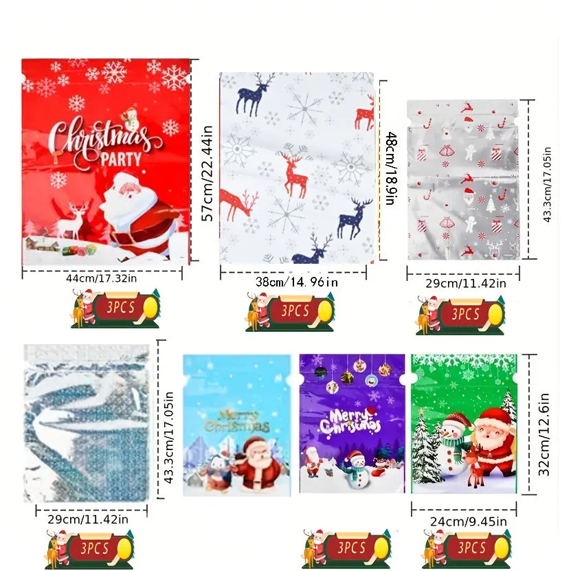 21 Pcs Polypropylene Christmas Gift Bags Set, Drawstring Wrapping Sacks Variety Pack for Festive Holiday Presents Packaging, Xmas Themed PP Party Favor Bags