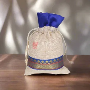 22x31 CM \9x12 inch| Elegant Jute Blue Drawstring Gift Bag | Drawstring Bags | Pack of 10
