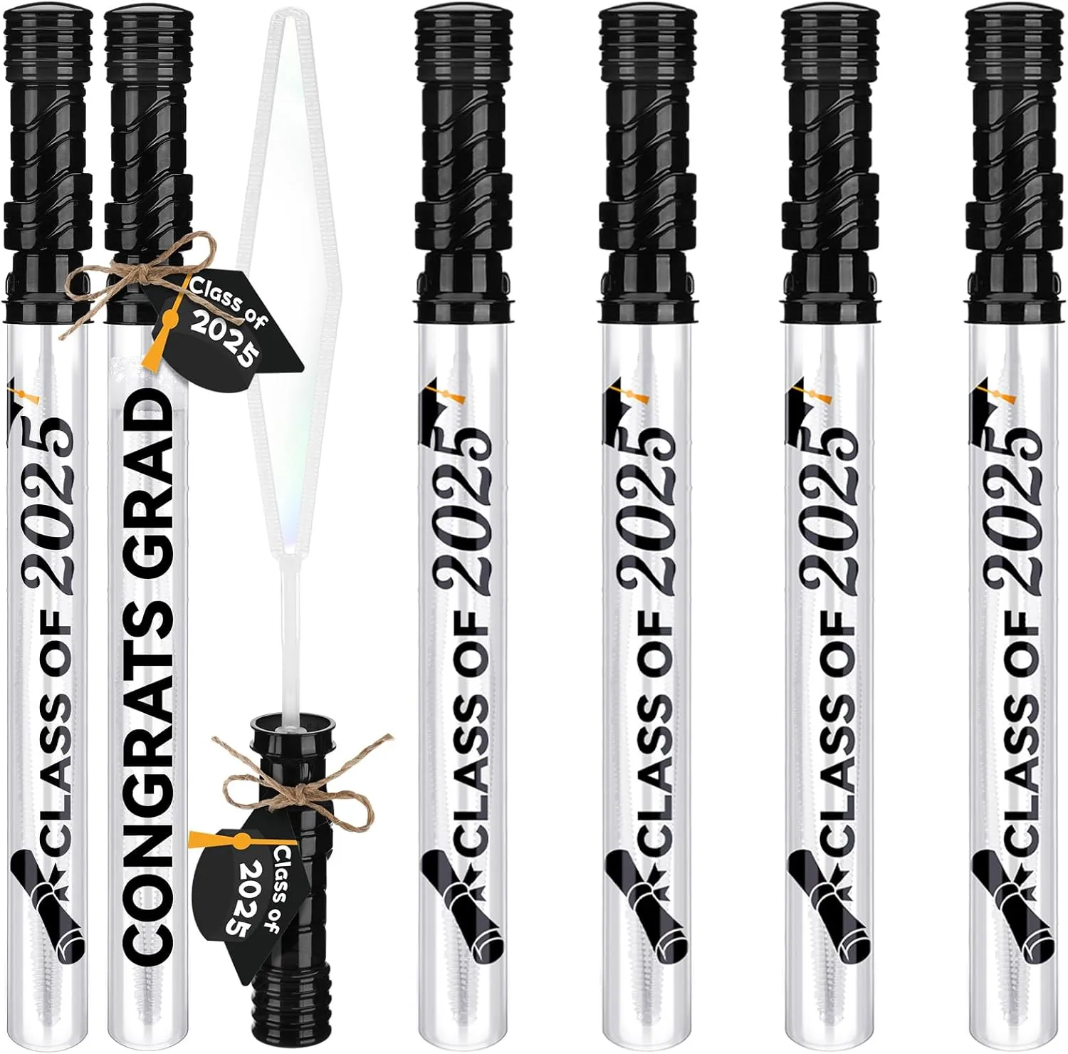 24 Packs Graduation Party Favors Bulk 14" Big Bubble Wands Class of 2025 Preschool Graduation Bubbles Gifts with Cards for Boys Girls Students Adults Summer Toy Outdoor Indoor Activity