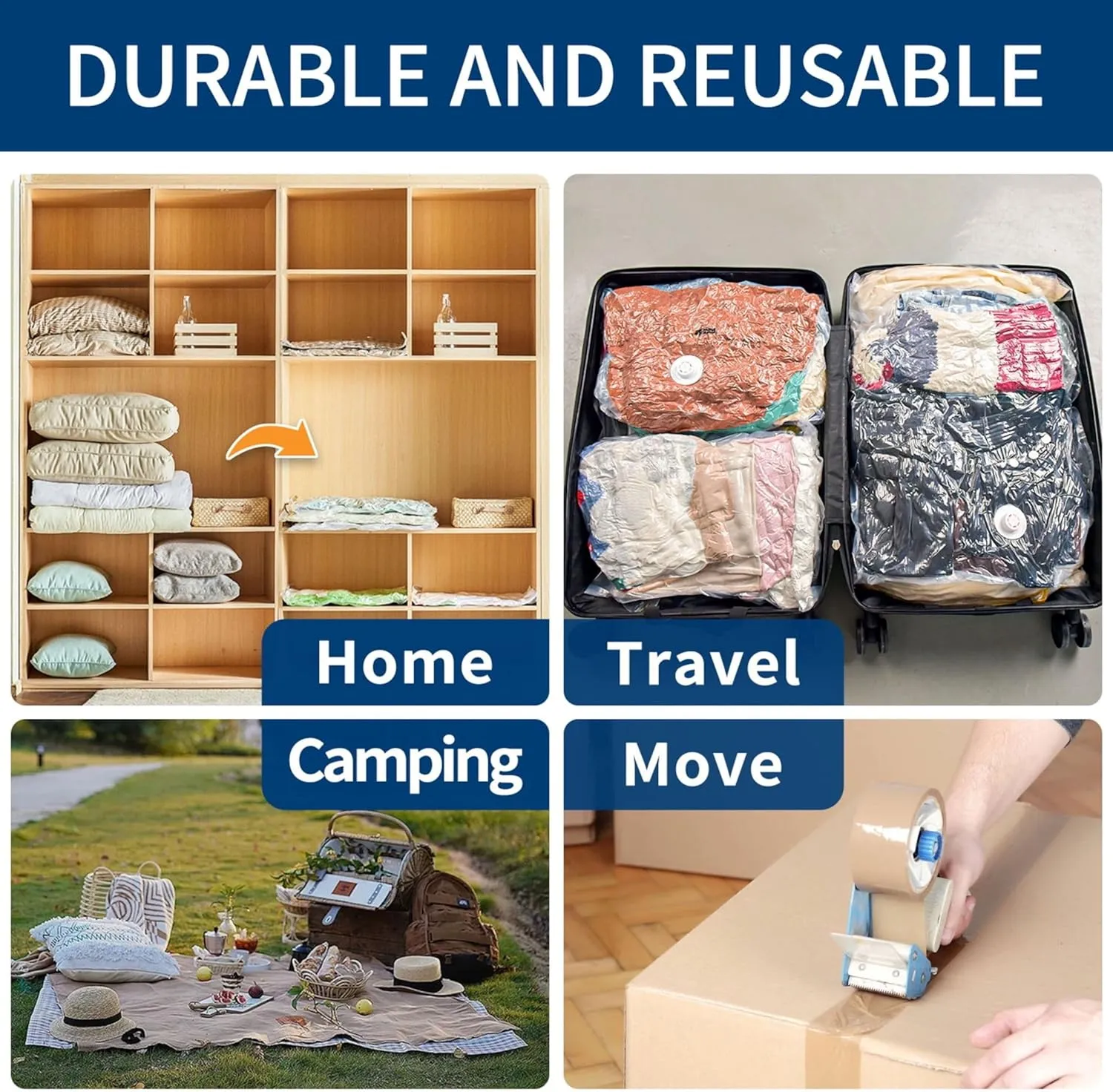 25-Pack Heavy-Duty Premium Vacuum Storage Bags – 80% Space Saving! 5 Jumbo/5 Large/5 Medium/5 Small/5 Roll Bags   FREE Travel Hand Pump. Ultra-Thick, Airtight & Reusable