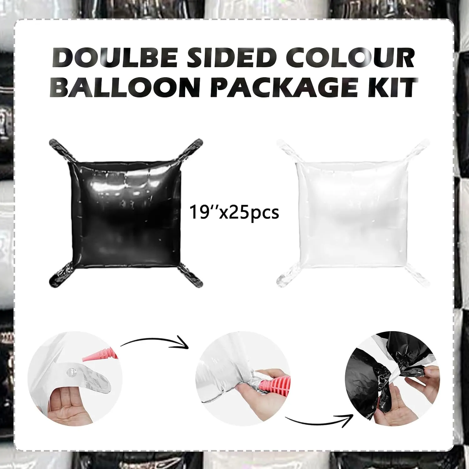 25Pcs Black and White Square Foil Balloons Wall Tunnel Backdrop Double Sided Metallic Balloon Arch Garland Kit For Checkered Racing Car Birthday New Year Party Decorations
