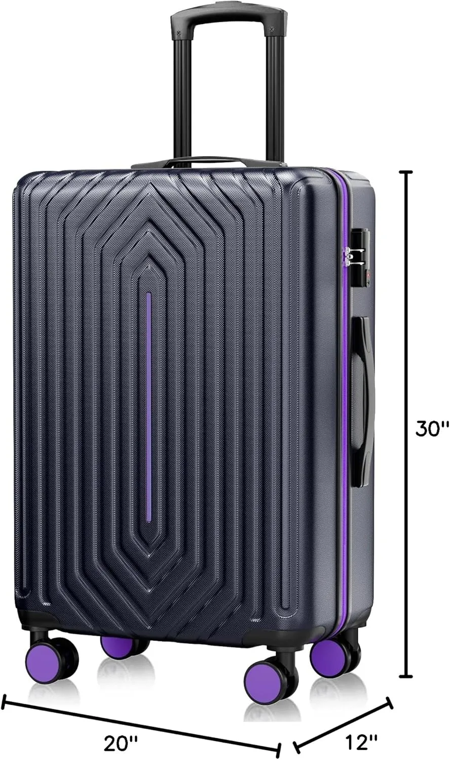 28 inch Luggage Hardside and Lightweight Suitcase with Spinner Wheels TSA Lock for Travel Business, Purple With Dark Blue