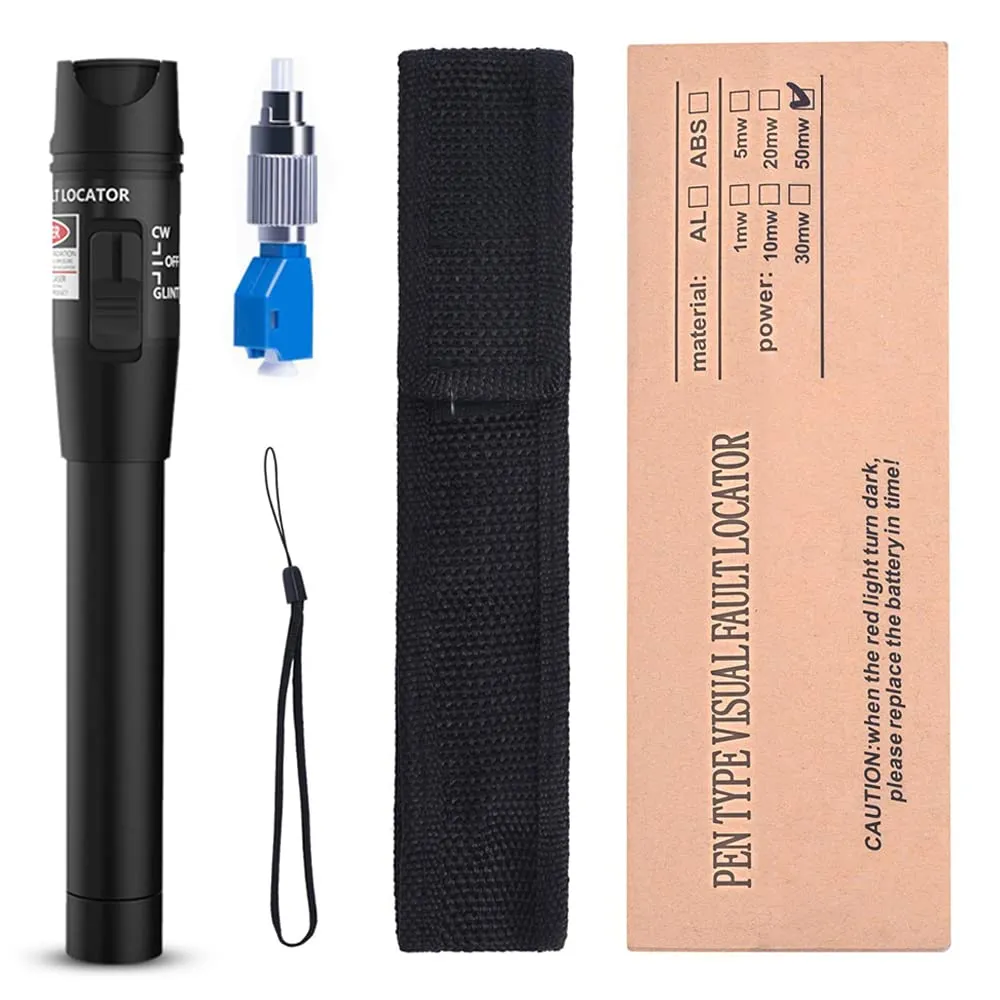 2PCS Visual Fault Locator 50mW Kit With FC to LC Adapter, VFL Fiber Optic Cable Tester 50KM, Red Light Pen for CATV, Telecommunications, and Engineering Maintenance