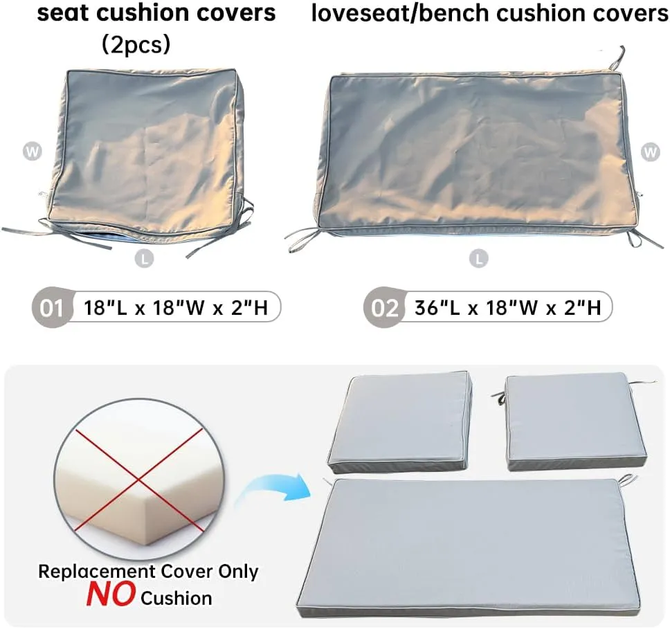 3 Pack Outdoor Patio Furniture Cushion Covers Set, Replacement Slipcovers Fits 4-Piece Wicker Rattan Sofa Loveseat Chair, 36x18x2, 18x18x2 – Cover Only, Waterproof, Fade-Resistant Durable Light gray