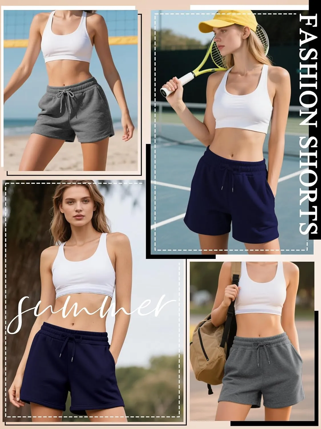 3 Pack Womens Sweat Shorts Drawstring High Waist Summer Athletic Loose Elastics Sweatpants with Pockets