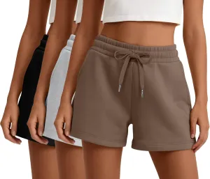 3 Pack Womens Sweat Shorts Drawstring High Waist Summer Athletic Loose Elastics Sweatpants with Pockets