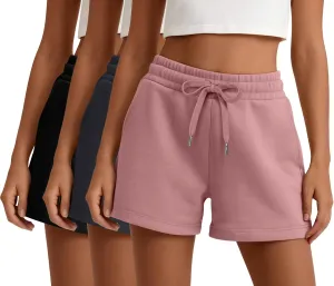 3 Pack Womens Sweat Shorts Drawstring High Waist Summer Athletic Loose Elastics Sweatpants with Pockets