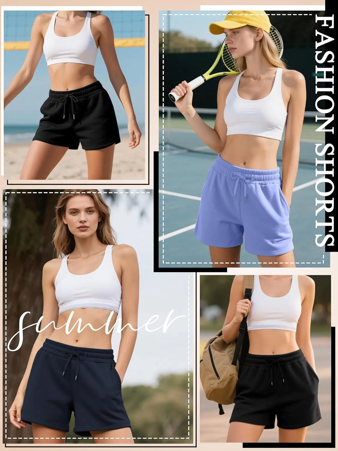 3 Pack Womens Sweat Shorts Drawstring High Waist Summer Athletic Loose Elastics Sweatpants with Pockets
