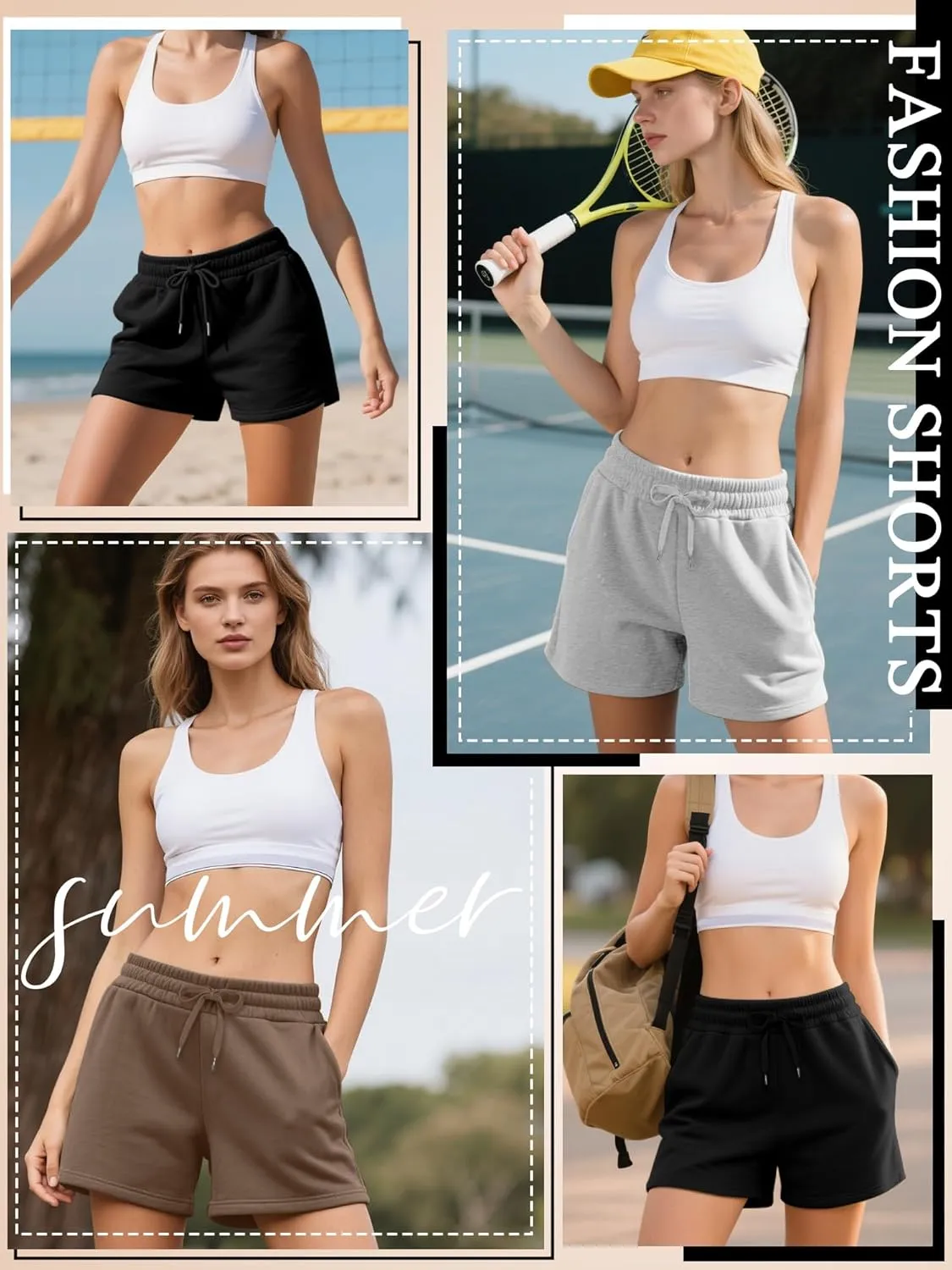 3 Pack Womens Sweat Shorts Drawstring High Waist Summer Athletic Loose Elastics Sweatpants with Pockets