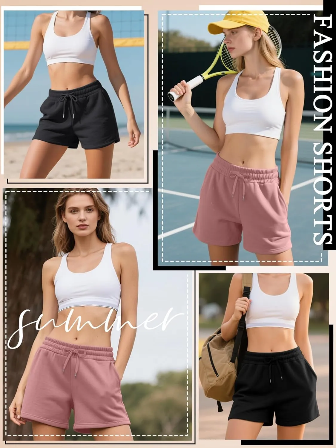 3 Pack Womens Sweat Shorts Drawstring High Waist Summer Athletic Loose Elastics Sweatpants with Pockets