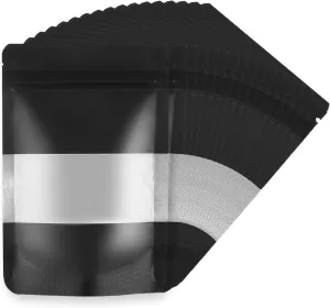 3.5 Mylar Bags for Food Storage 4x6 inches Heat Resealable Baggies Edible Packaging Matte Foil Ziplock Pouch with Window, Ideal for Small Business, Coffee Beans, Car Freshies (Black)