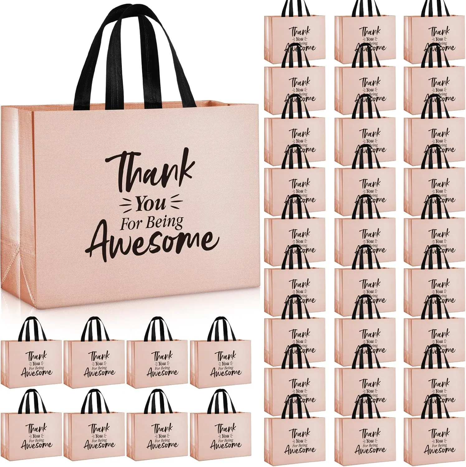 36 Pcs Large Thank You Reusable Gift Bags Employee Gift Bags Thank You for Being Awesome Team Gift Bag for Employee Teacher Student Coworker Secretary Assistant Gift(Rose Gold,15.7x12x6.3Inch)