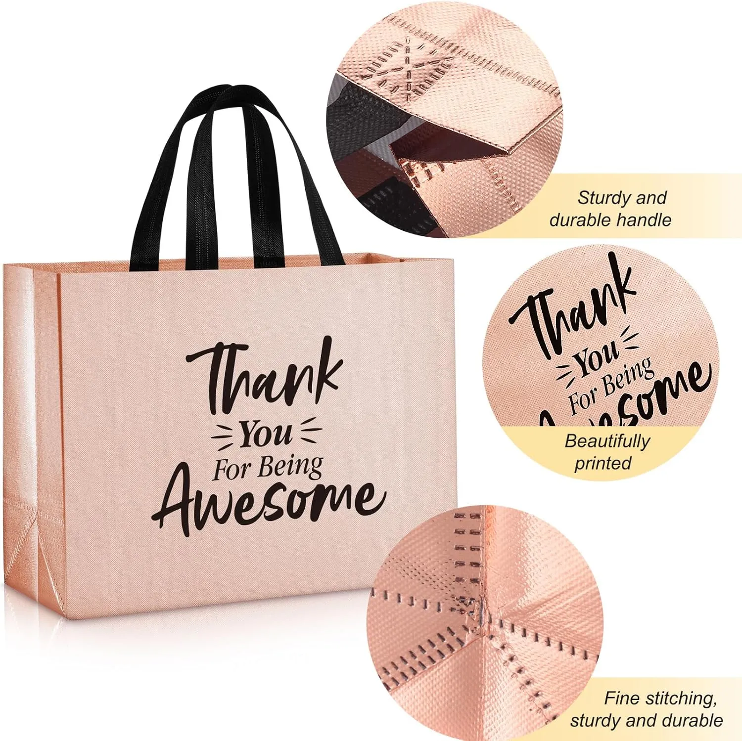 36 Pcs Large Thank You Reusable Gift Bags Employee Gift Bags Thank You for Being Awesome Team Gift Bag for Employee Teacher Student Coworker Secretary Assistant Gift(Rose Gold,15.7x12x6.3Inch)