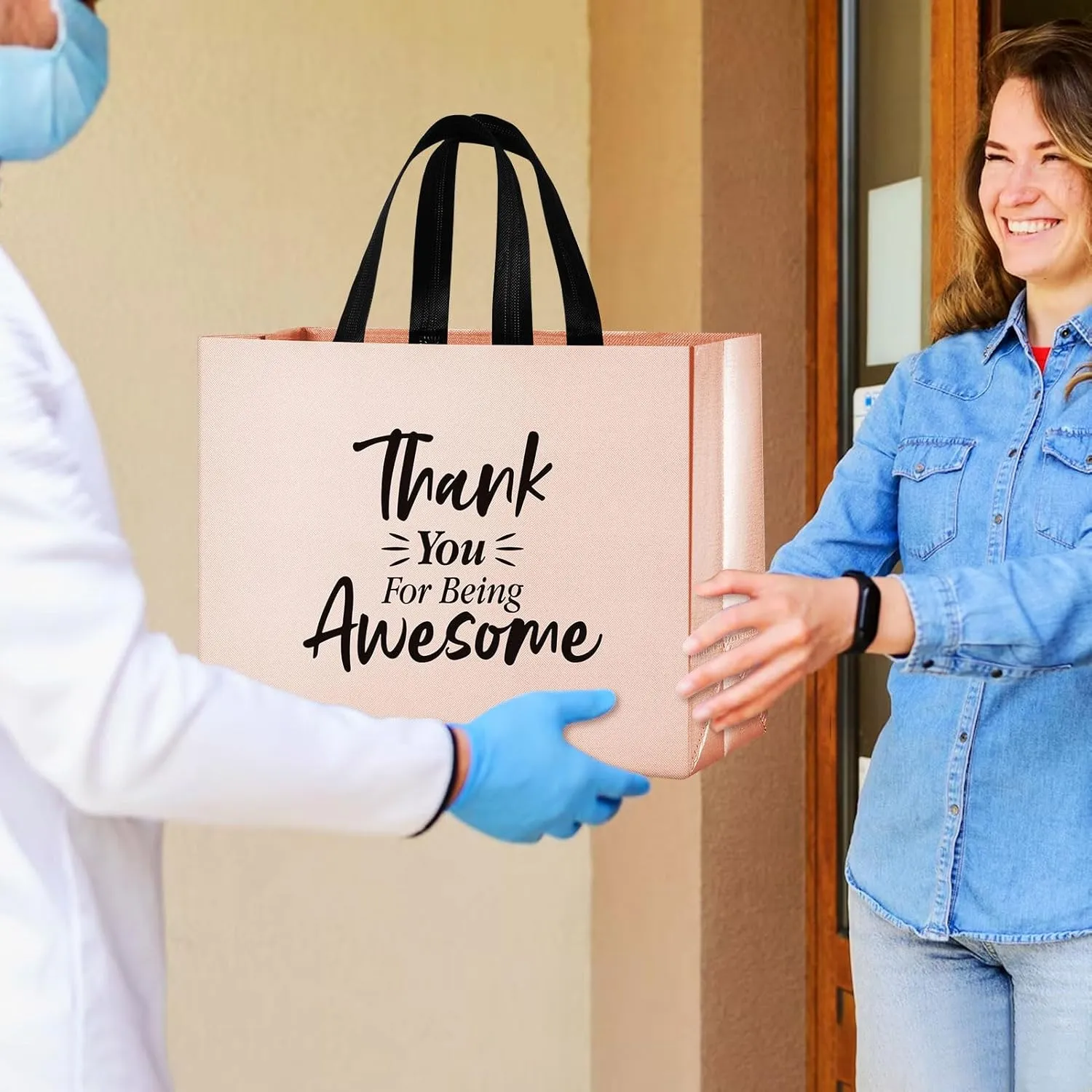 36 Pcs Large Thank You Reusable Gift Bags Employee Gift Bags Thank You for Being Awesome Team Gift Bag for Employee Teacher Student Coworker Secretary Assistant Gift(Rose Gold,15.7x12x6.3Inch)