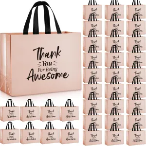 36 Pcs Large Thank You Reusable Gift Bags Employee Gift Bags Thank You for Being Awesome Team Gift Bag for Employee Teacher Student Coworker Secretary Assistant Gift(Rose Gold,15.7x12x6.3Inch)