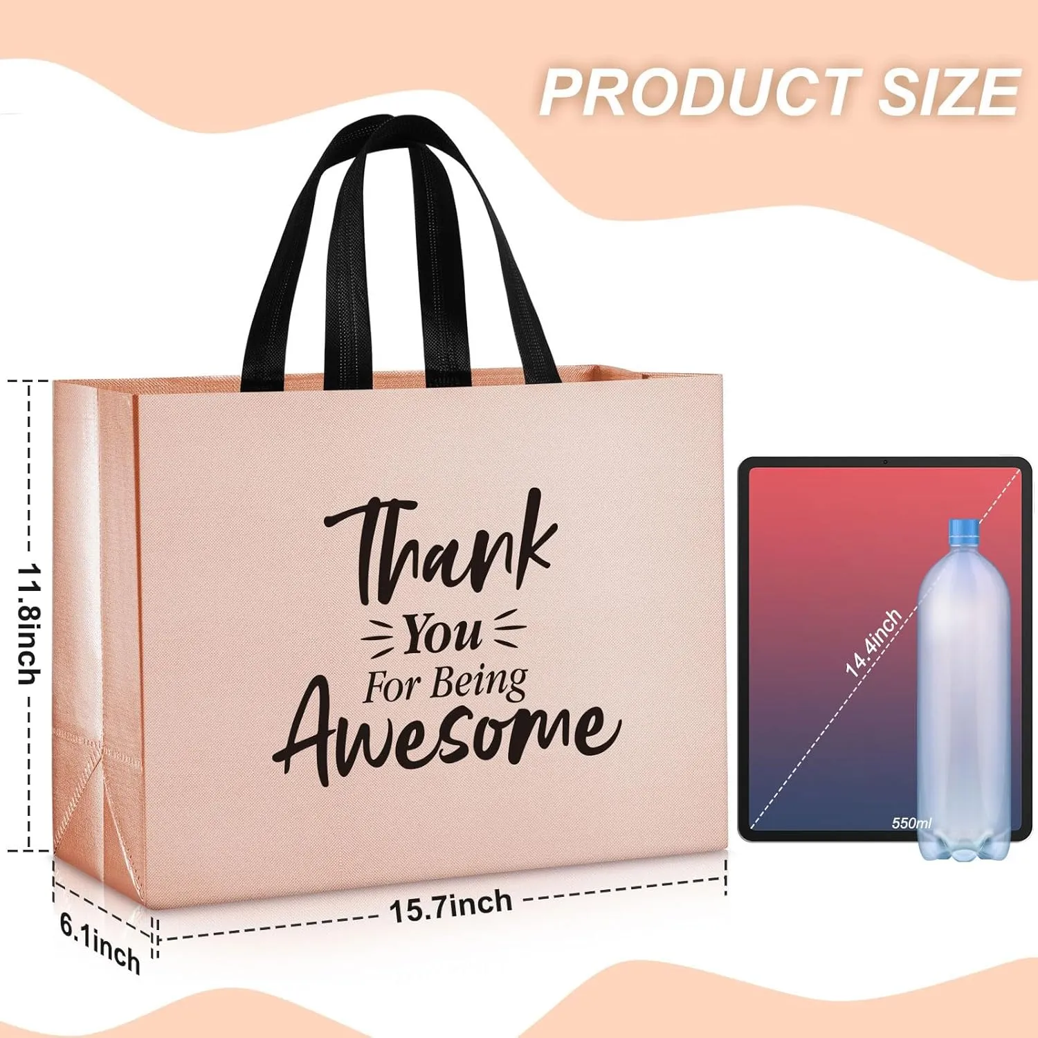 36 Pcs Large Thank You Reusable Gift Bags Employee Gift Bags Thank You for Being Awesome Team Gift Bag for Employee Teacher Student Coworker Secretary Assistant Gift(Rose Gold,15.7x12x6.3Inch)