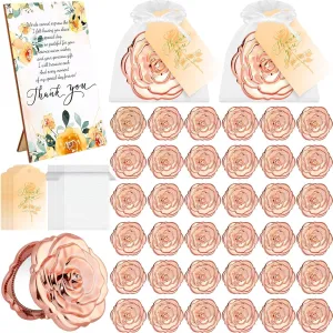 36 Sets Rose Compact Mirrors Bulk Including Rose Shape Mirrors Thank You Tags Organza Bags Wedding Sign for Wedding Party Favors Bridal Shower Souvenir Gift (Rose Gold)