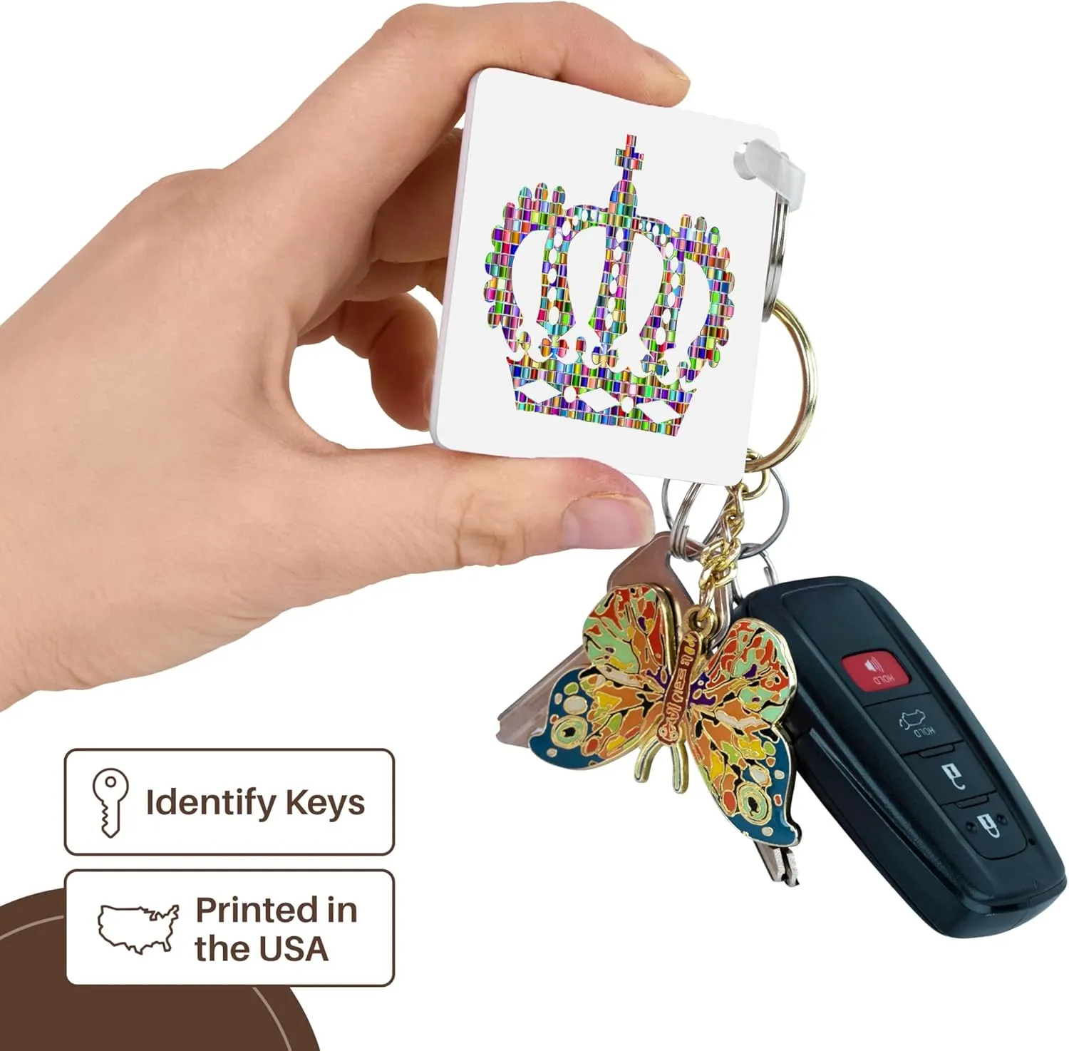 3dRose, Image of Metallic Prism Crown With Cross, Key Chain