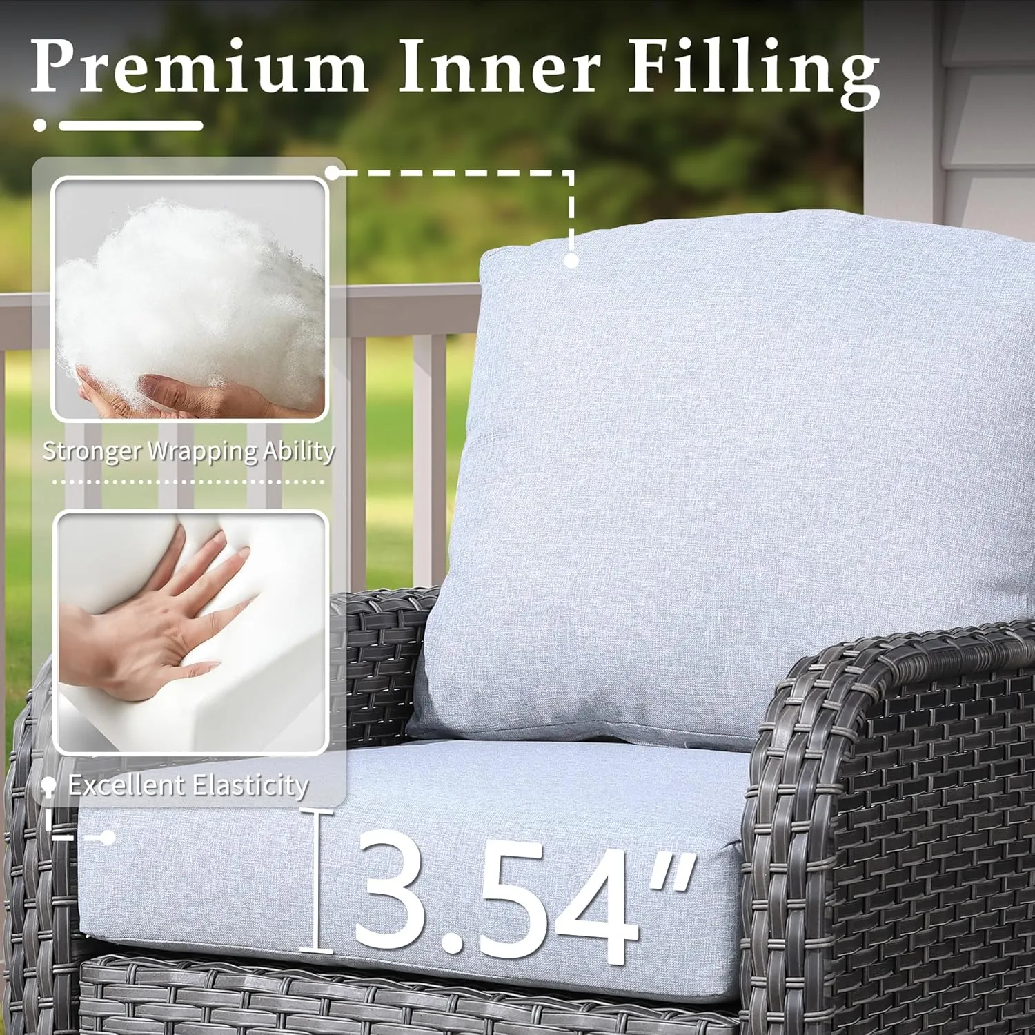 4-Piece Wicker Patio Furniture Set, All-Weather Rattan Conversation Bistro Loveseat Chair and Table Set for Backyard, Balcony and Deck with Soft Cushions and Metal Table(Gray)
