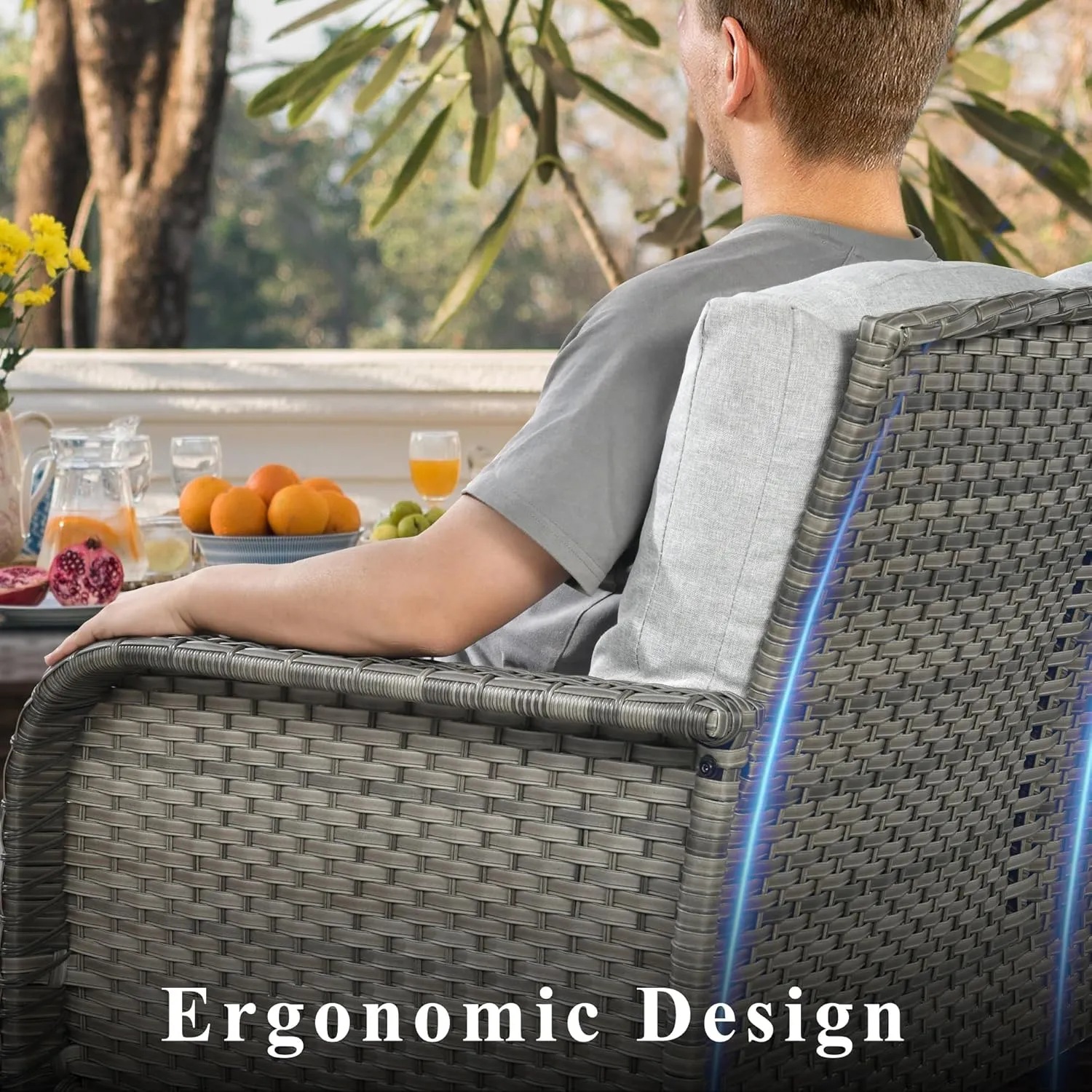 4-Piece Wicker Patio Furniture Set, All-Weather Rattan Conversation Bistro Loveseat Chair and Table Set for Backyard, Balcony and Deck with Soft Cushions and Metal Table(Gray)