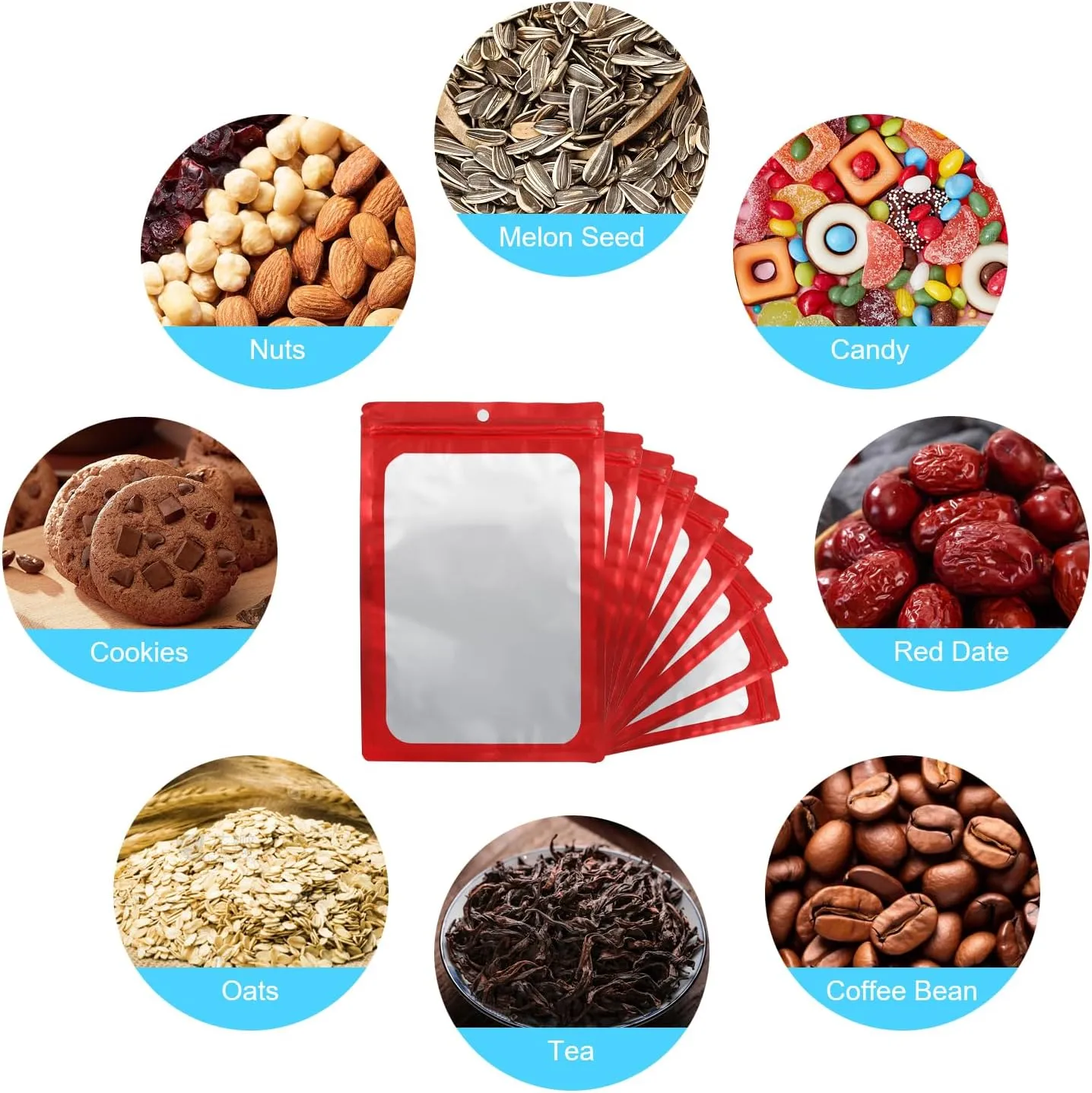 400 Pack 4 Size Bags with Clear Window,Scratch Resistant Hand Holographic Packaging Pouch,Resealable Bag for Small Bussiness Cookies Jewelry Candy Sample (Red, 2.4×3.9,3x4.7,4×7,5.5×7.9 inch)