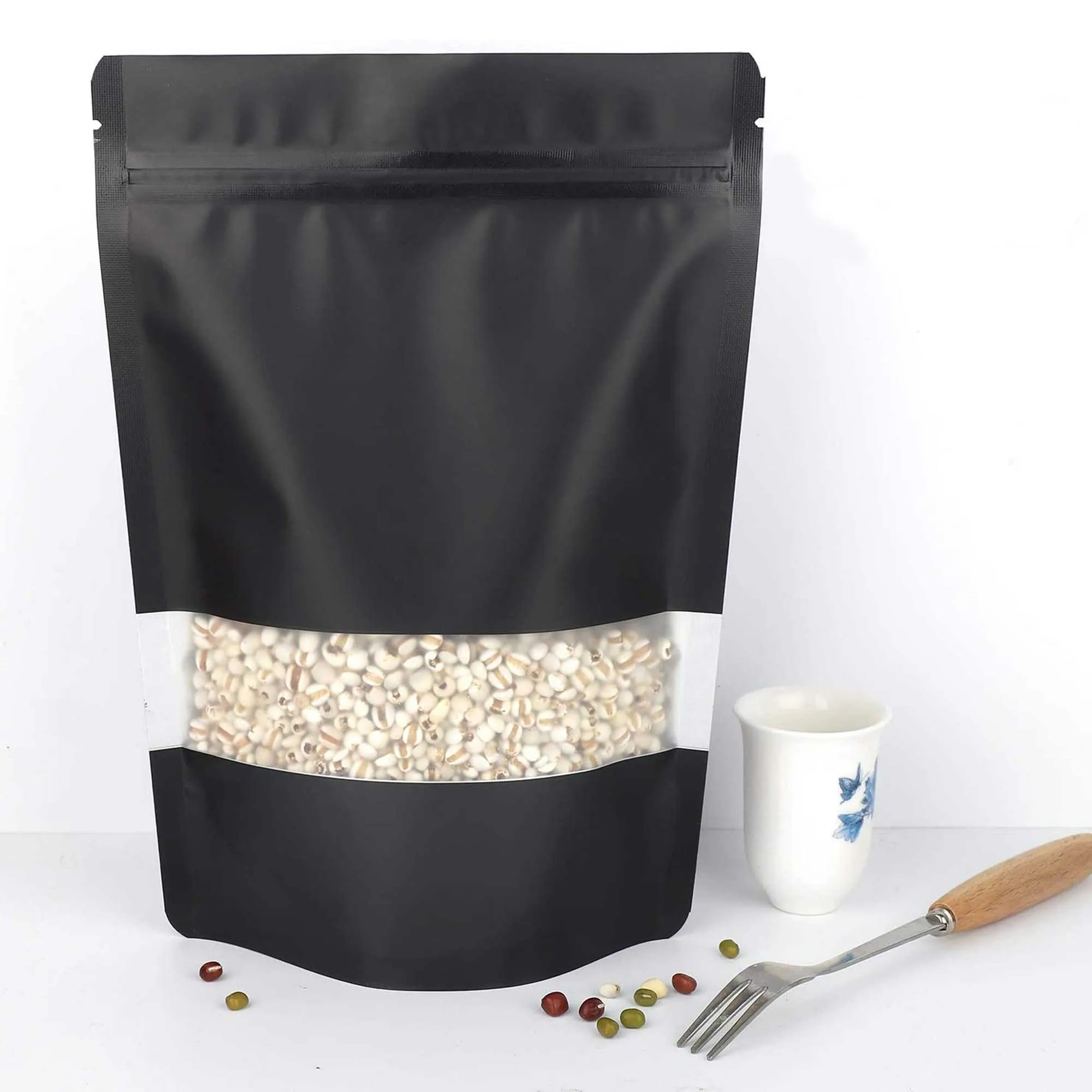 400 Resealable Mylar Stand Up Bags 28.5x19cm - Black Food Packaging Zip Pouch
