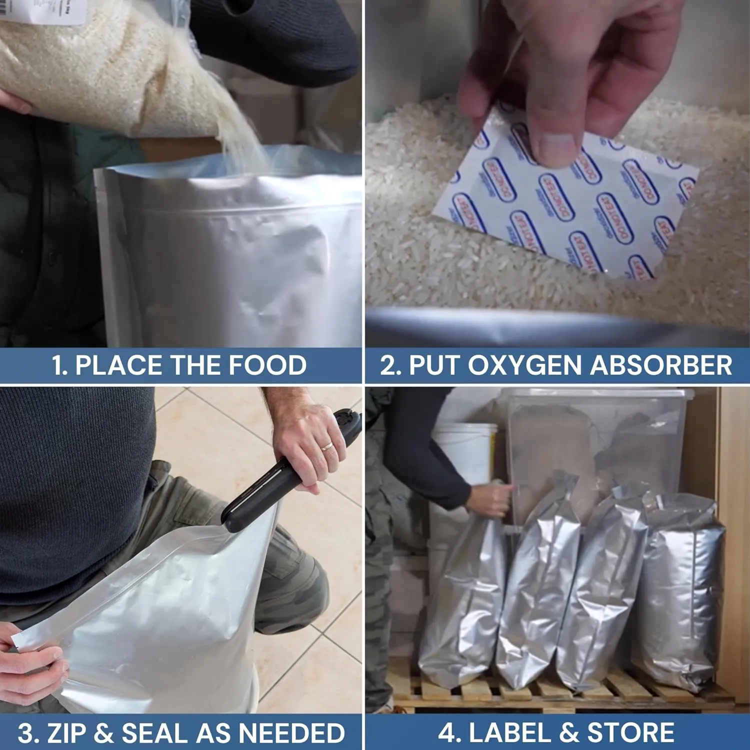 5 Gallon Mylar Bags For Food Storage with Ziplock -20pcs 14Mil Extra Thick For Long Term Storing, Dry Aging & Heat Vacuum Seal, 17x26" Large Resealable Myler Bag, 2000cc Oxygen Absorbers & Labels Pack