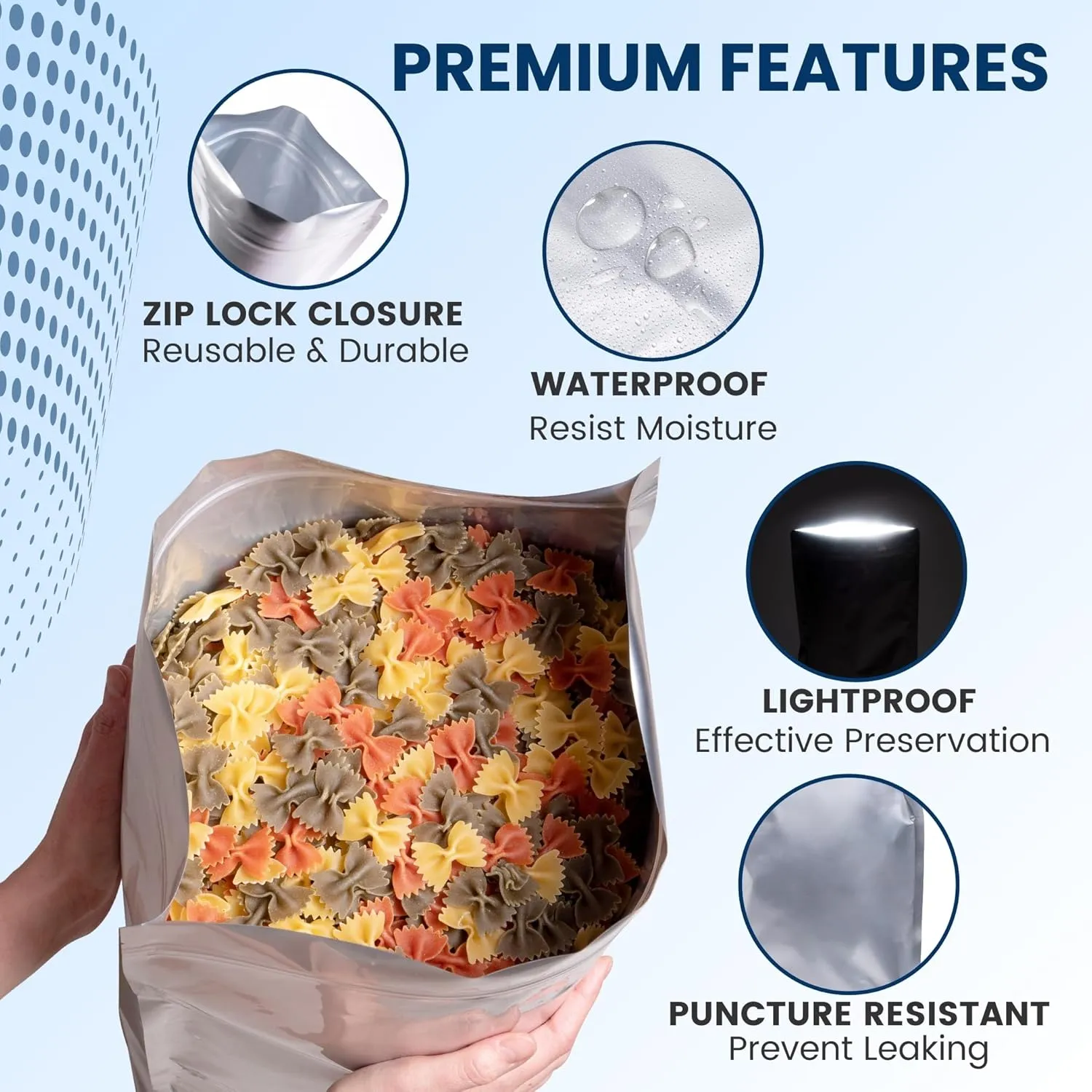 5 Gallon Mylar Bags For Food Storage with Ziplock -20pcs 14Mil Extra Thick For Long Term Storing, Dry Aging & Heat Vacuum Seal, 17x26" Large Resealable Myler Bag, 2000cc Oxygen Absorbers & Labels Pack