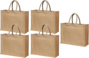 5 Pack Large Burlap Tote Bags with Handles, 15.8"x11.9"x5.9", Reusable Jute Bags for Groceries, Bridesmaid Gifts, Travel, Shopping, and DIY Crafts, Eco-Friendly & Durable