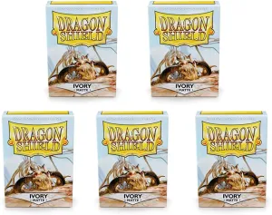 5 Packs Dragon Shield Matte Ivory Standard Size 100 ct Card Sleeves Value Bundle!