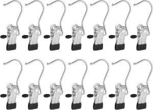 50 Pack Boot Hanger Legging Organizer for Closet, Laundry Hooks with Clips, Boot Holder, Hanging Clips, Portable Hangers Single Clip Space Saving for Jeans, Hats, Tall Boots, Towels(Black)