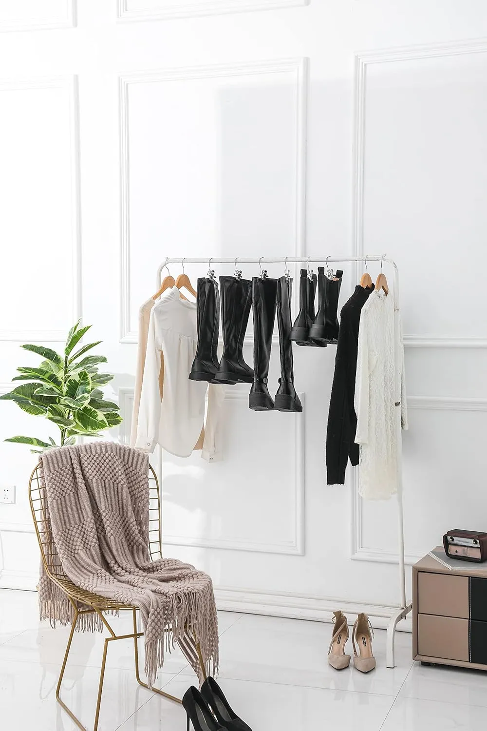 50 Pack Boot Hanger Legging Organizer for Closet, Laundry Hooks with Clips, Boot Holder, Hanging Clips, Portable Hangers Single Clip Space Saving for Jeans, Hats, Tall Boots, Towels(Black)