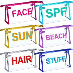 6 Pcs Clear Makeup Bag Set Spf Sun Zipper Pouch Hair Face Skin Stuff Travel Bags Waterproof Letter Bag Preppy Toiletry Cosmetic Organizers for Women
