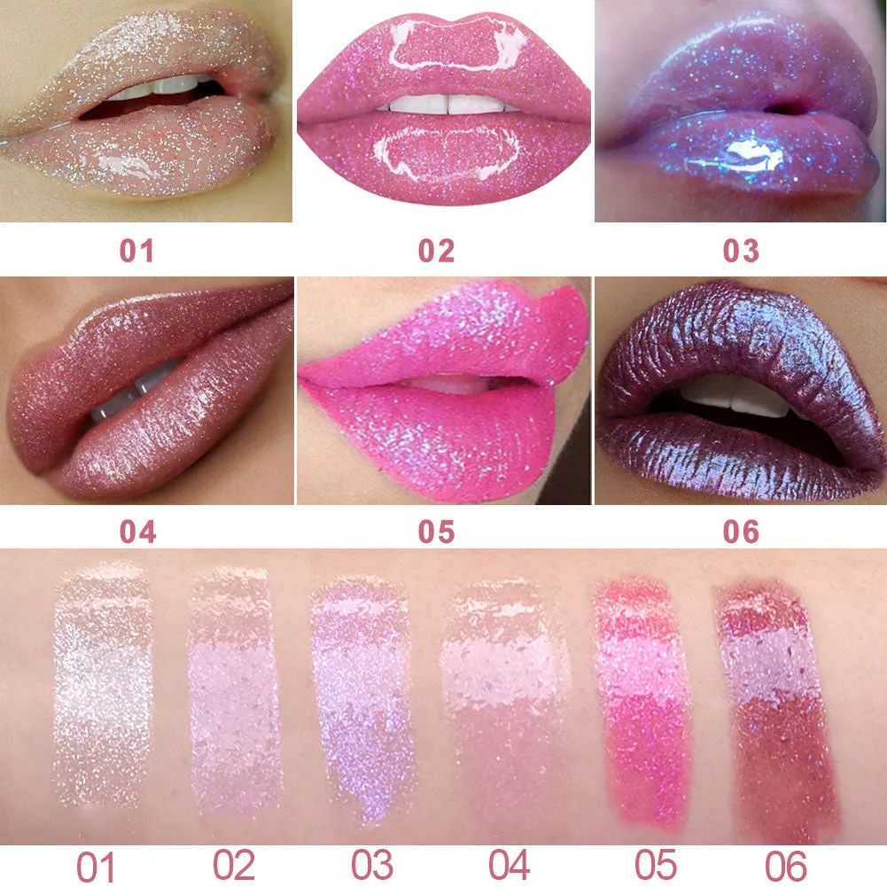 6Pcs Glitter Metallic Lip Gloss Liquid Lipstick Set Makeup Kit, 6 Colors Diamond Shimmer Shinning Sparkly Sparkling Lipstick Waterproof Long Lasting Face Eye Moisturizing High Gloss Glow