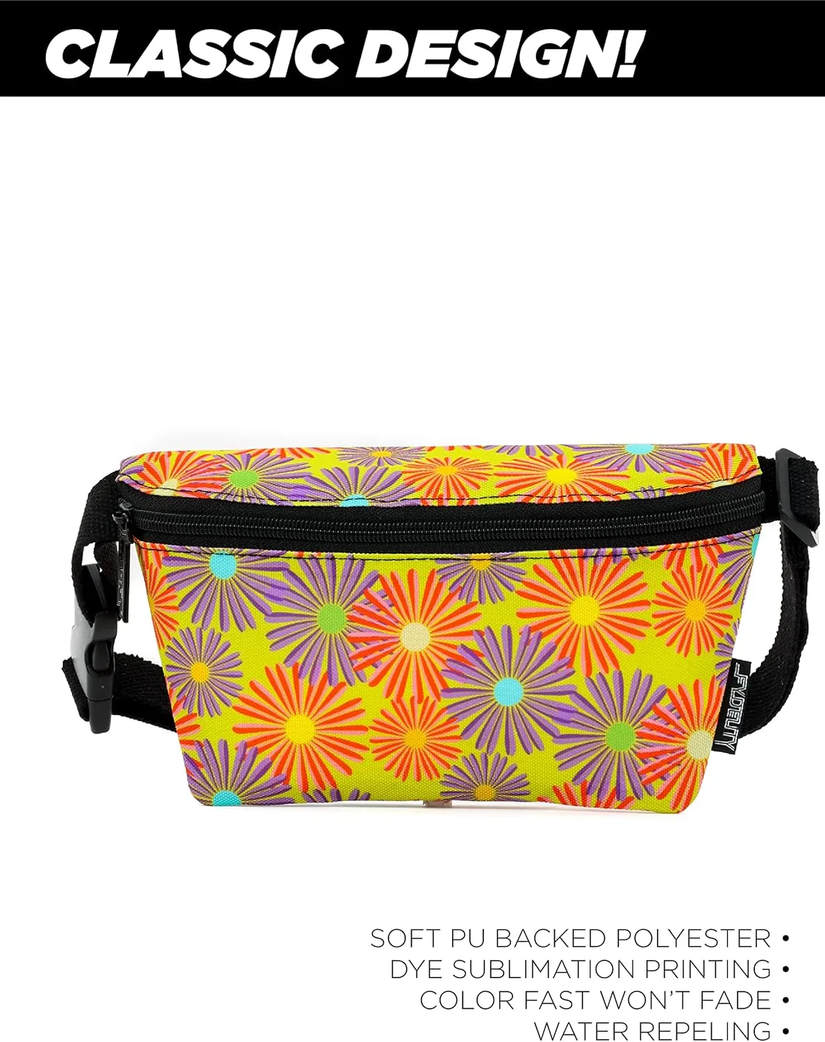 70s Floral Small Fanny Pack for Men and Women - Retro Crossbody Bag for Festivals, Concerts, Raves - Cute Fashion Belt Bag POPPINS