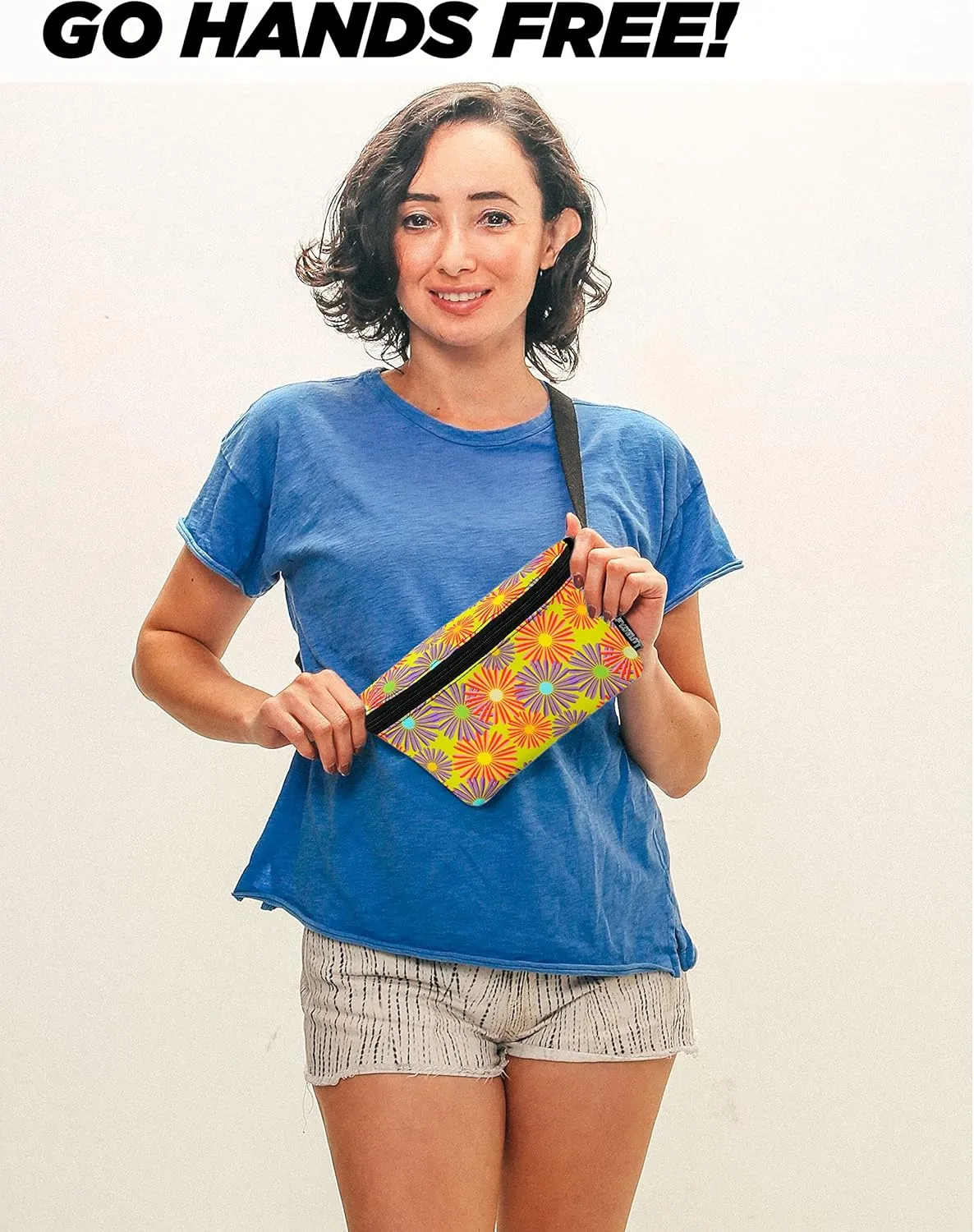 70s Floral Small Fanny Pack for Men and Women - Retro Crossbody Bag for Festivals, Concerts, Raves - Cute Fashion Belt Bag POPPINS