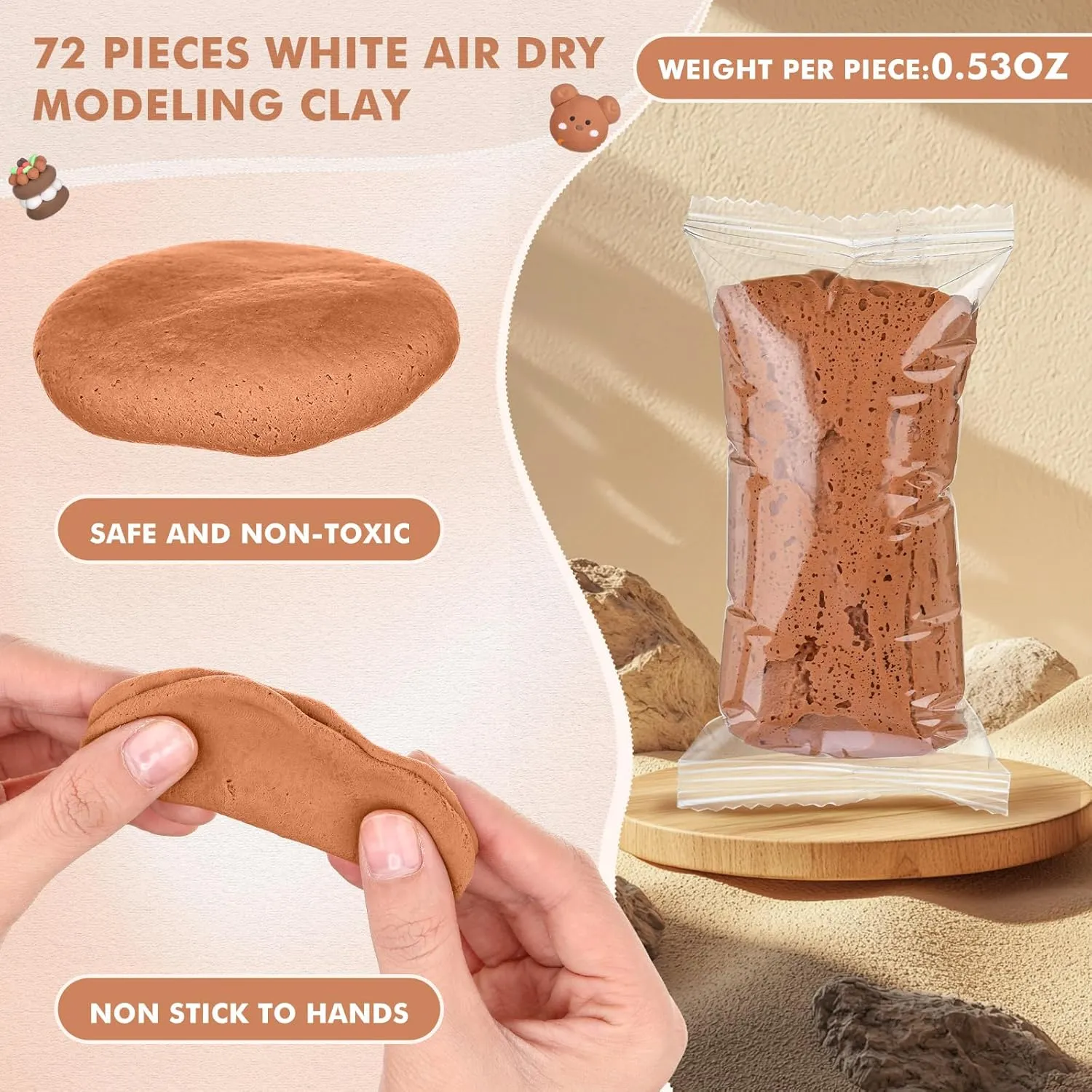 72 Pcs 2.38lbs Air Dry Clay Modeling Magic Ultra Light Modeling Clay for Kids DIY for Sculpting Air Dry School Gift(Light Brown)