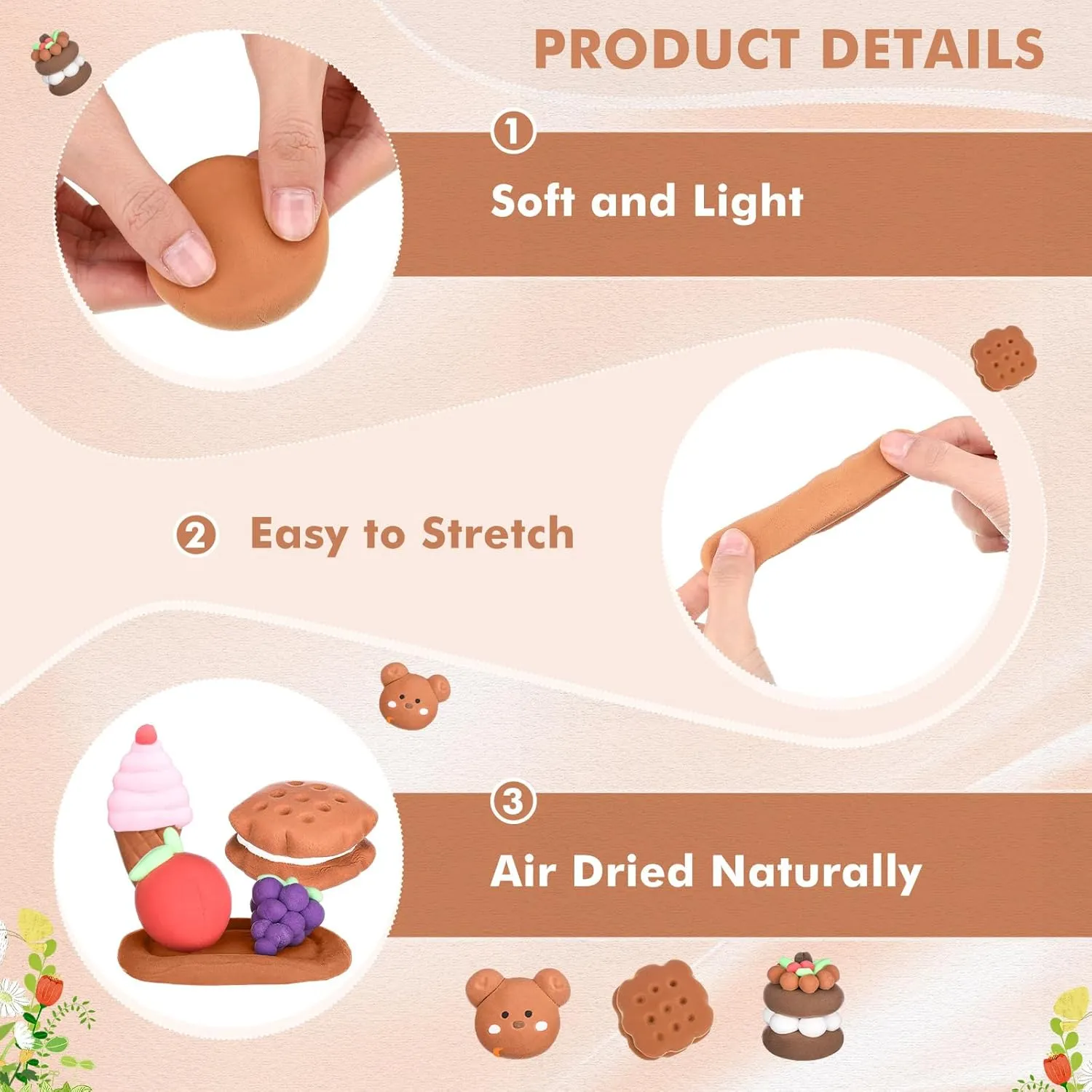 72 Pcs 2.38lbs Air Dry Clay Modeling Magic Ultra Light Modeling Clay for Kids DIY for Sculpting Air Dry School Gift(Light Brown)