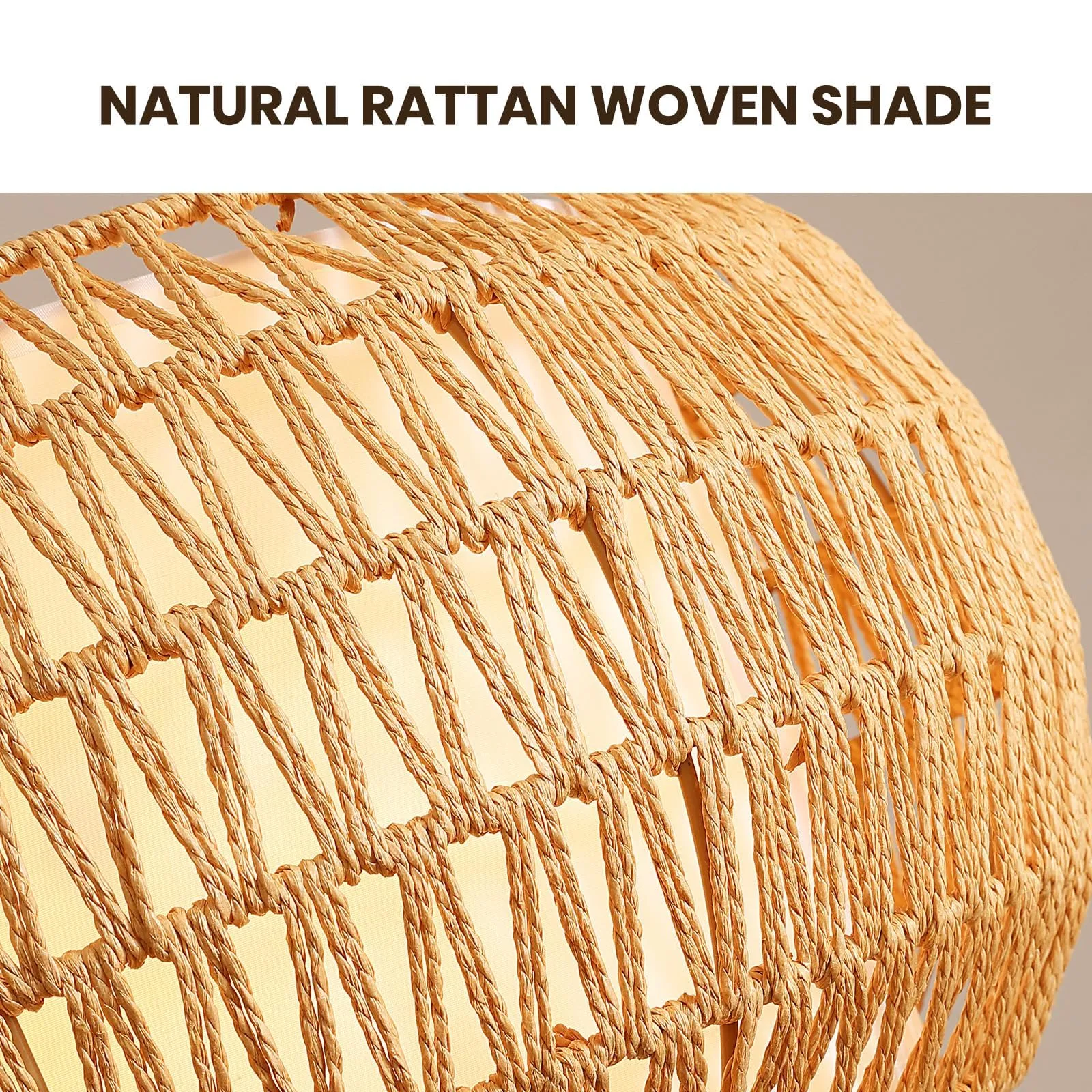 7PMBEANE 18.9" Rattan Farmhouse Chandelier for Dining Room, 5-Lights Hand Woven Wicker Boho Pendant Light with Fabric Shade, Rustic Light Fixture for Kitchen Island, Bedroom, Living Room
