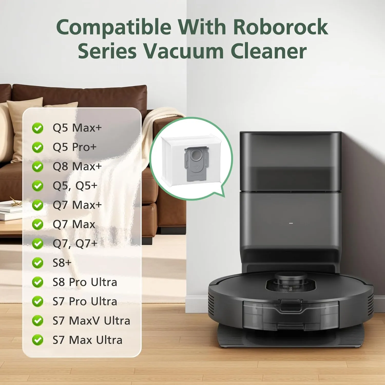 8 Packs Q5 Dust Bag for Roborock Q5 Max , Q5 Pro , Q8 Max , Q5, Q5 , Q7, Q7 , Q7 Max, Q7 Max , S8 , S8 Pro Ultra, S7 Pro Ultra, S7 MaxV Ultra Robot Vacuum, 3.6L Vaccum Bag