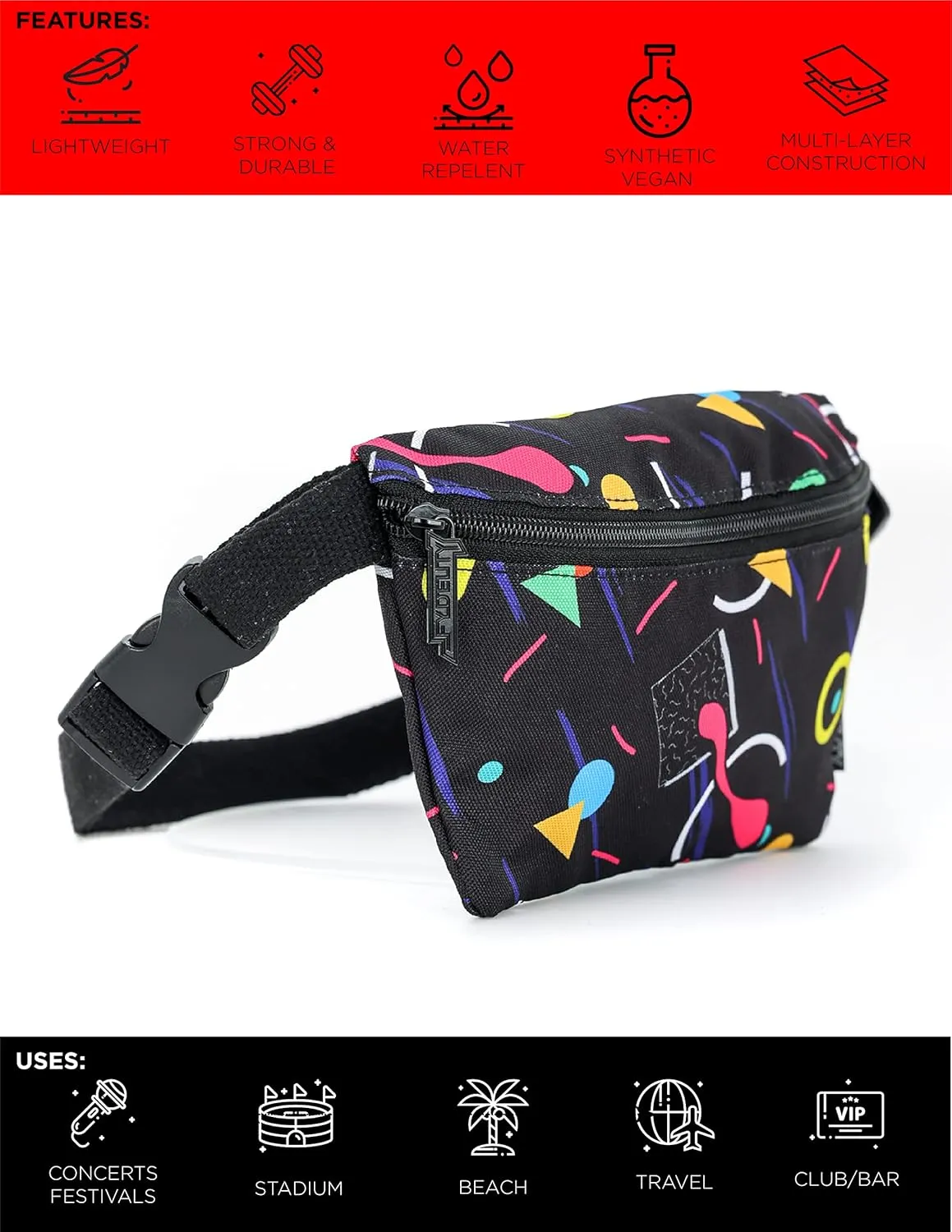 80s BLACK Fanny Pack Crossbody Bags for Women Men Festival Bag Small Cute Fanny Packs for Women Rave Fanny Pack Retro Fanny Pack Fanny Pack for Women Neon Festival Fanny Pack 90s Fanny Pack