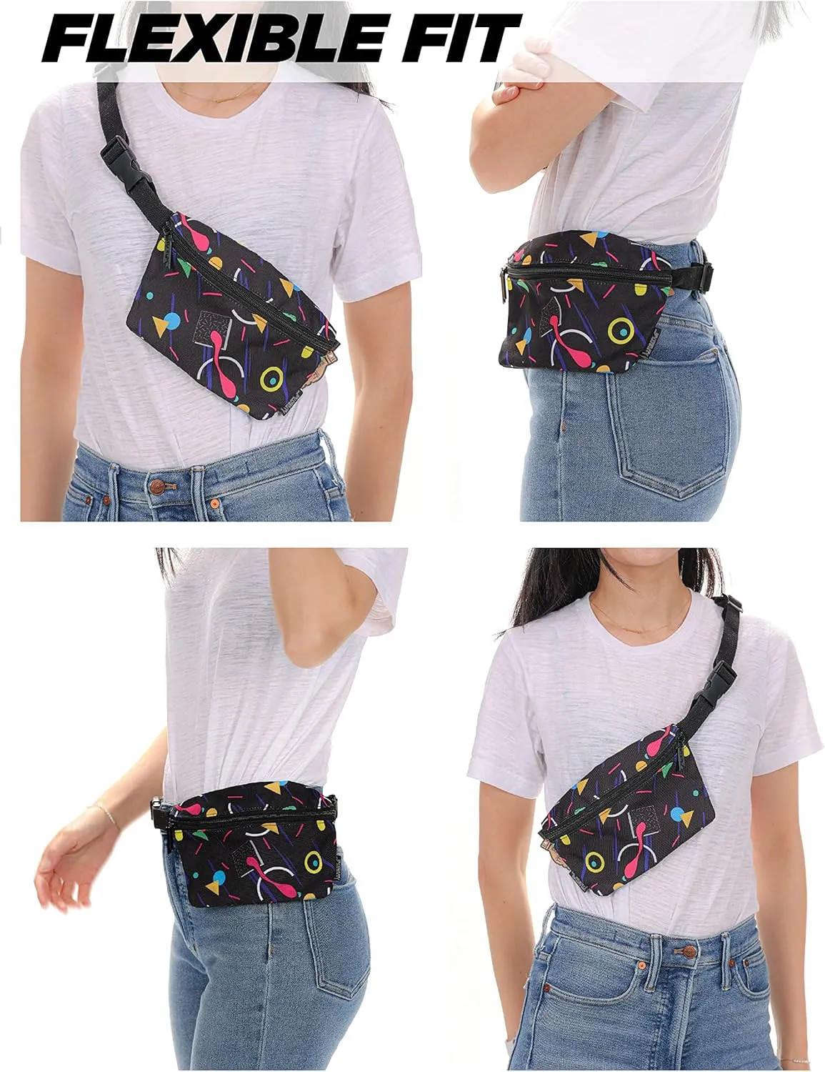 80s BLACK Fanny Pack Crossbody Bags for Women Men Festival Bag Small Cute Fanny Packs for Women Rave Fanny Pack Retro Fanny Pack Fanny Pack for Women Neon Festival Fanny Pack 90s Fanny Pack