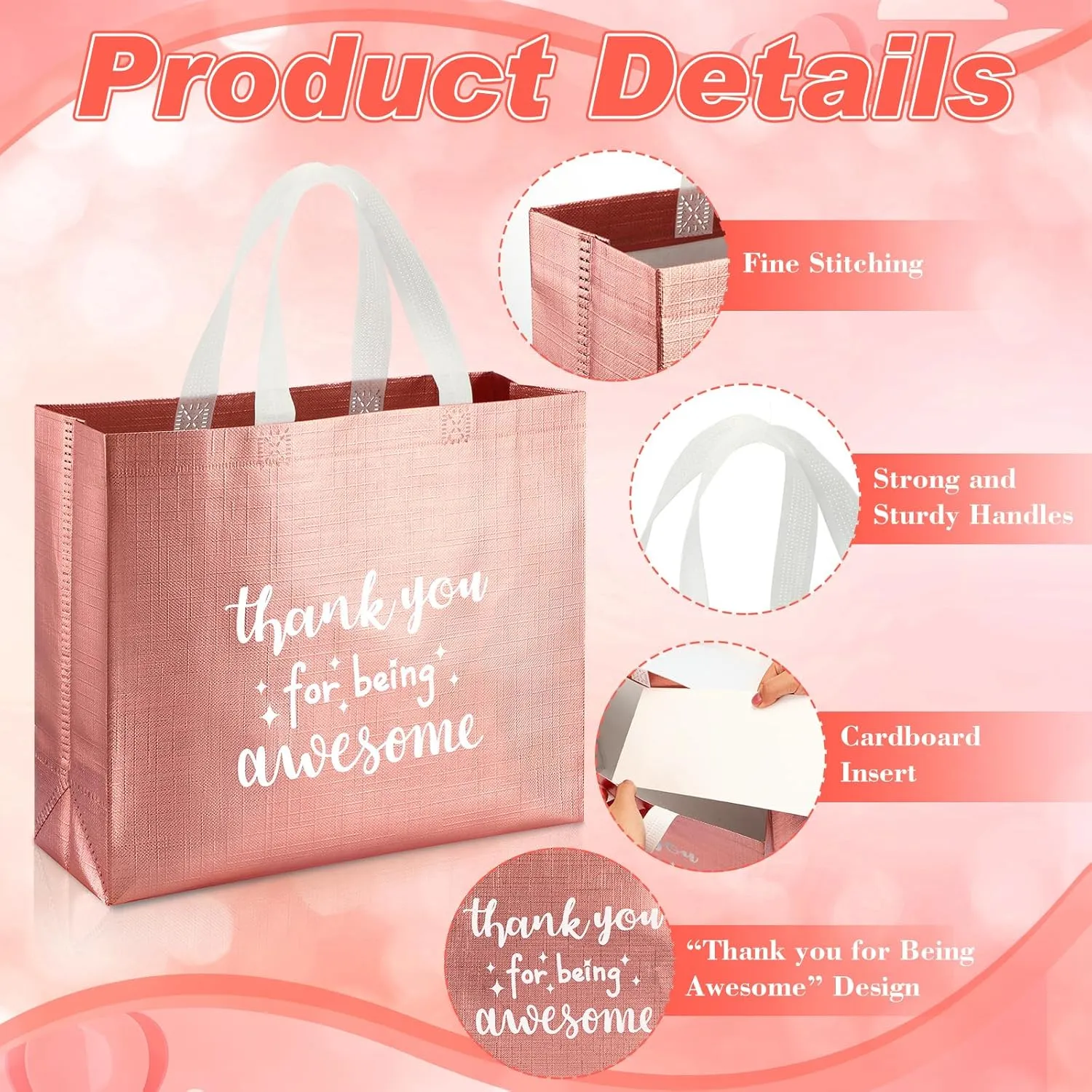 Abbylike 24 Pcs Thank You Gift Bags Bulk, Reusable Employee Appreciation Gift Bags with Handle for Women Staff Team Volunteer Workers Goodie, Birthday Graduation Party Favors(Rose Gold)