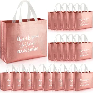 Abbylike 24 Pcs Thank You Gift Bags Bulk, Reusable Employee Appreciation Gift Bags with Handle for Women Staff Team Volunteer Workers Goodie, Birthday Graduation Party Favors(Rose Gold)