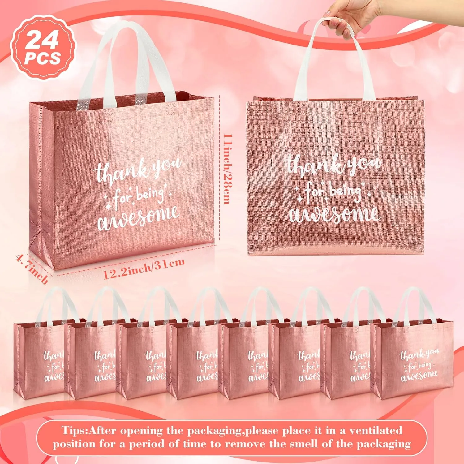 Abbylike 24 Pcs Thank You Gift Bags Bulk, Reusable Employee Appreciation Gift Bags with Handle for Women Staff Team Volunteer Workers Goodie, Birthday Graduation Party Favors(Rose Gold)