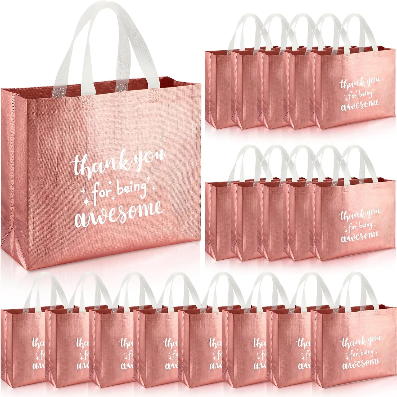 Abbylike 24 Pcs Thank You Gift Bags Bulk, Reusable Employee Appreciation Gift Bags with Handle for Women Staff Team Volunteer Workers Goodie, Birthday Graduation Party Favors(Rose Gold)
