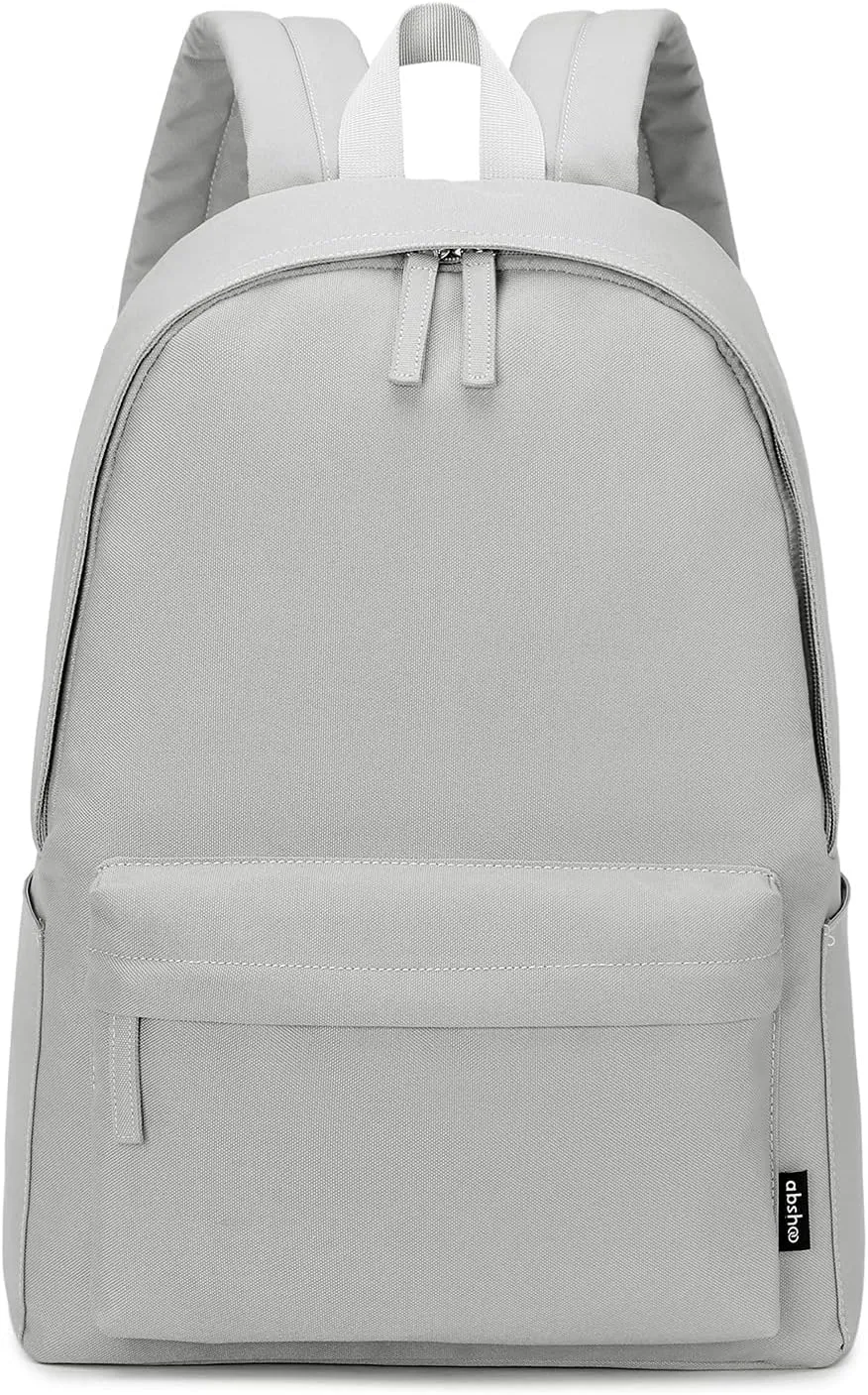 abshoo Lightweight Casual Unisex Backpack for School Solid Color Boobags (Light Grey)