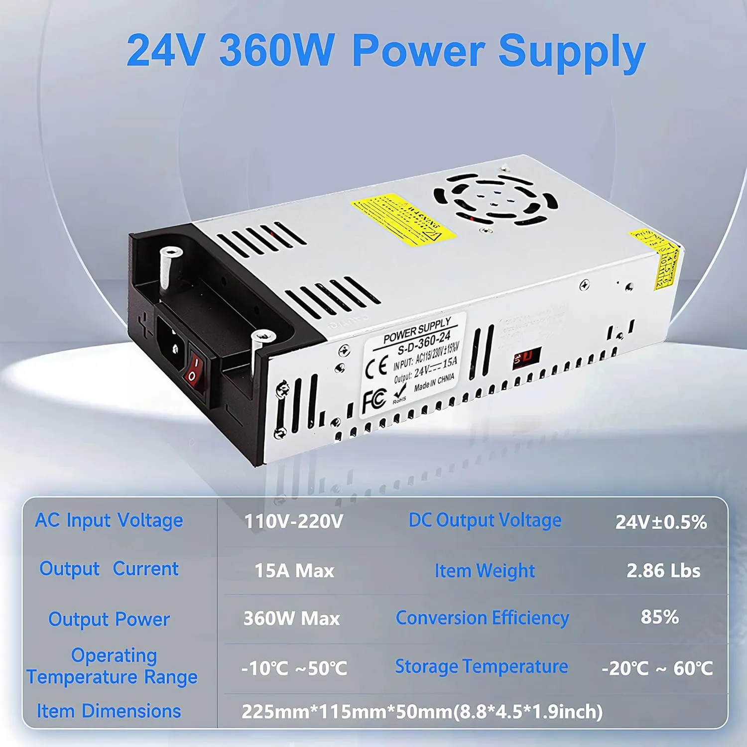 AC to DC 24V 15A 360W Power Supply Universal Regulated Switching AC to DC Converter AC110V/220V (SMPS) Transformer Driver Adapter for LED Strip Light, CCTV Camera Security, Radio (DC24V-15A-360W)