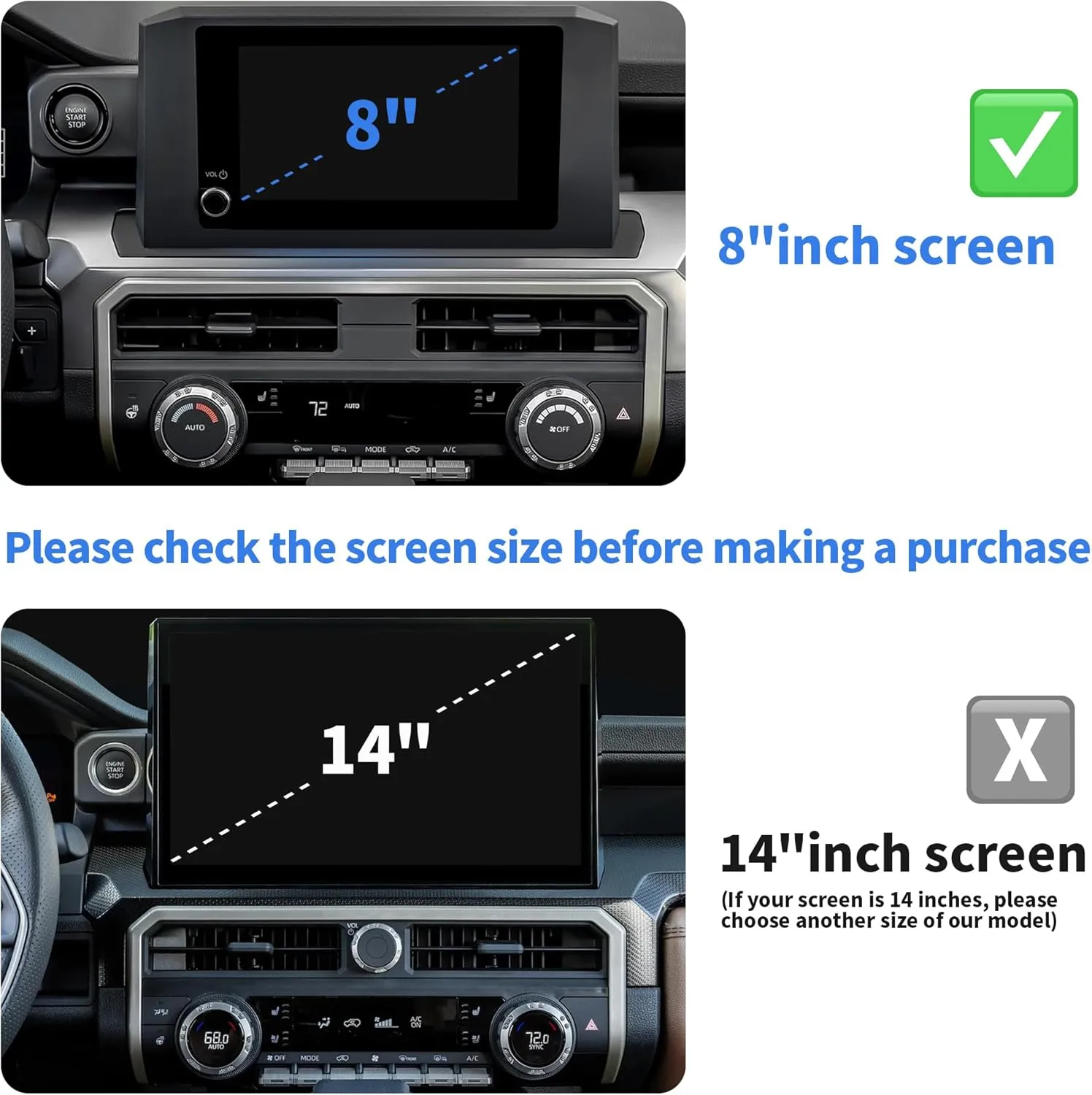 Accessories for Toyota Tacoma 2024 2025 & 4Runner 2025 with 8’’Screen - 4WD Trailer Gear Switch, A/C Ctrl, Volume Adjustment Knob Cover, Push Start Button Cover/Ring 6pcs/Set (Blue)