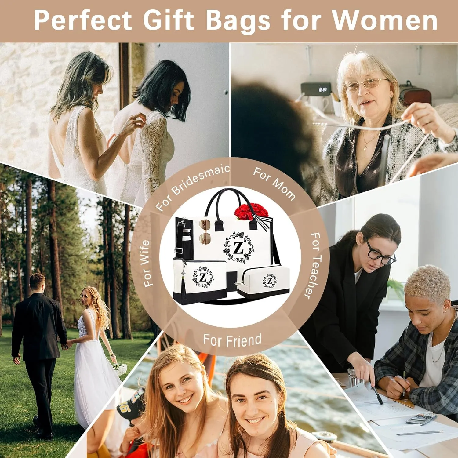 Adyoung Monogrammed Tote Bags, 3PCS Initial Personalized Monogram Tote Bags for Women, Birthday Gifts Tote Letter Canvas Bag